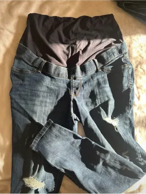 EUC Maurices Maternity Dark Blue Stretch Denim Jeggings with Overband thumbnail 1