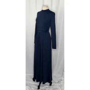 HALARA Navy Blue Mock Neck Long Sleeve Pocket Flare Maxi Casual Dress Knit XS thumbnail 6