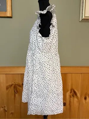 LOFT NWT White Mini Dress with Black Floral Print size 6 v-neck, ruffle sleeves thumbnail 5