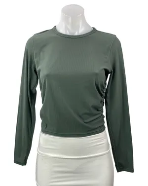Lululemon Women's Green Ribbed Knit Long Sleeve Crew Athletic Crop Top Size M thumbnail 1