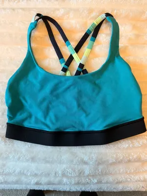 🍋 Lululemon Energy Bra Teal Sports Bra with Multicolor Strappy Back size 6 thumbnail 4