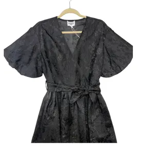 FRNCH Paris Noely Woven Dress Black Floral Jacquard Wrap Midi Medium NWT thumbnail 5