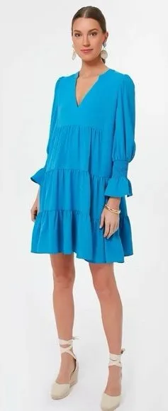 Tuckernuck POMANDER PLACE‎ Capri Blue Crepe Kenzo Dress xS Boho Prairie thumbnail 1