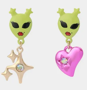 NWT Betsey Johnson Alien Mismatch Drop Earrings thumbnail 1