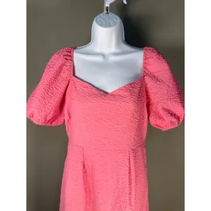 TCEC Tech Textured Pink Puff Sleeve Midi Dress Coquette Barbiecore M Wedding‎ Guest thumbnail 3