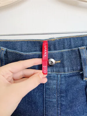 SPANX • Pintuck Flare Jeans pull on high rise bell bottom Raw Indigo dark wash thumbnail 7