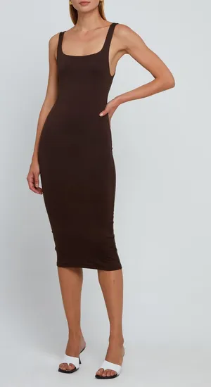 CAARA Contouring Tank Midi Chocolate Brown Shaping Stretchy Midi Medium thumbnail 1