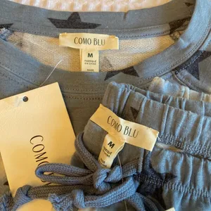 NEW! COMO BLU Loungewear Pajama Set Short Sleeve Top Joggers Sweats Blue Stars M thumbnail 7