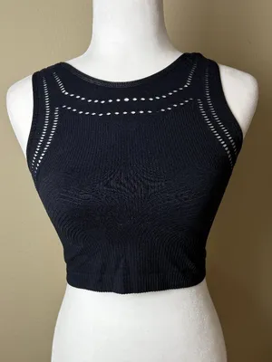 By ANTHROPOLOGIE Black Sheer Ribbed Seamless Tank Top Cropped Black Size M/L thumbnail 1