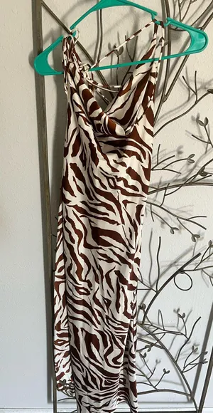 Cream and black satin zebra maxi dress thumbnail 1