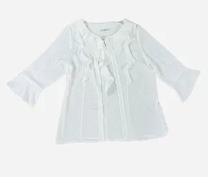 Classic Office Attire Women’s White Ruffle-Front Blouse thumbnail 1