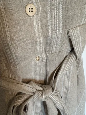 Tan Striped Linen Shirt Dress thumbnail 4
