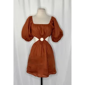 Revolve FAITHFULL THE BRAND Almero Linen Dress Brown Plain Spice Party X-Small thumbnail 2