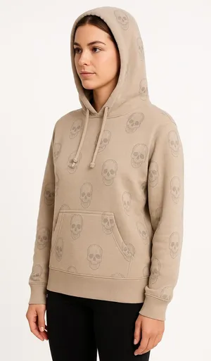 Vintage Havana‎ Hoodie Womens Size Small Beige VH9105 Skull Pattern Streetwear Cozy thumbnail 1
