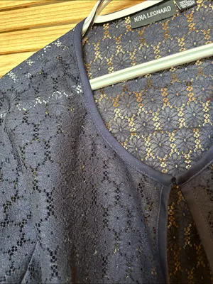 FINAL MARKDOWN Nina Leonard Dark Navy Floral Lace Open-Front Bolero XL thumbnail 2