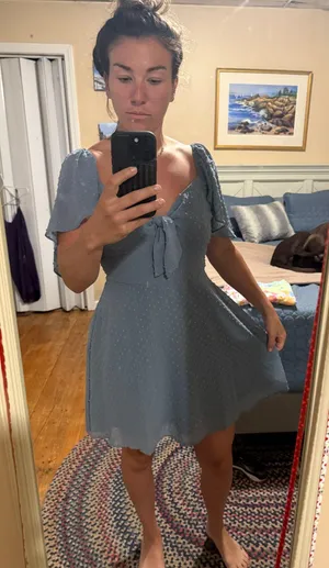 Lulus blue tie front skater dress thumbnail 3