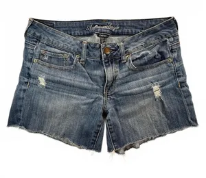 American Eagle Women’s Size 8 Distressed Denim Cutoff Shorts Stretch Low Rise thumbnail 1
