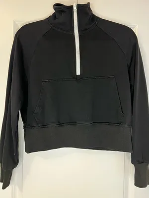 Women black cropped half zip sweater with pocket thumbnail 1