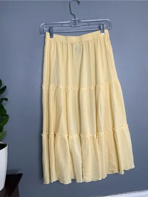 Vintage Two-Twenty Collection Light Yellow Cotton Tiered Midi Skirt S thumbnail 5