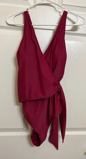 Glowbeam Burgundy Side Tie Plunge Neckline One Piece Swimsuit thumbnail 4