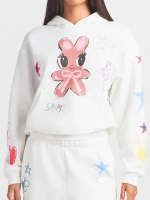 SKIMS Rare Happy Bunny Cotton Fleece Hoodie Marble XS NWT thumbnail 1