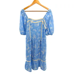 Baltic Born Ember Sweetheart Midi Dress Small S Blue Lemon‎ Floral Puff Sleeve thumbnail 4