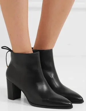 Stuart Weitzman Gardiner Black Lambskin Leather Tie Back Block Heel‎ Booties 7B thumbnail 1