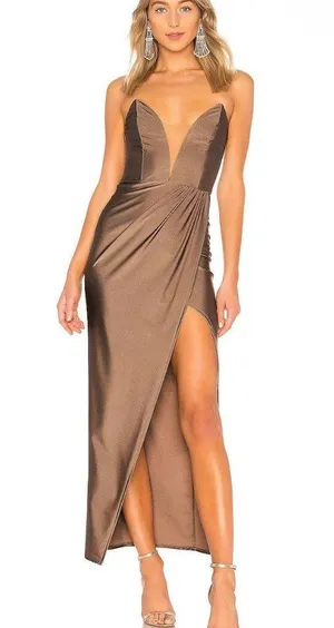 Michael Costello Jake Gown in Taupe thumbnail 1
