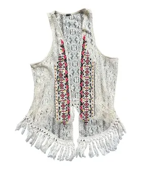 POOF Aztec Embroidered Fringe Needlework Vest Size Large thumbnail 1