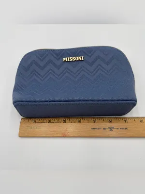 Missoni Small Travel Cosmetic Pouch Delta One Collection Toiletry Bag Blue Gold thumbnail 10