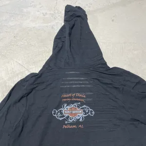 Harley Davidson Black Long Sleeve Top w/ Hoodie Pelham AL SZ L Motorcycle thumbnail 10