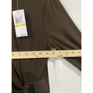 Michael Kors Faux Wrap Dress Brown Gold MK Buckle NWT M thumbnail 9