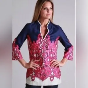Lilly Pulitzer Ciara Tunic Bright Navy Brava Multi Chorus Girl Small Pink White thumbnail 7