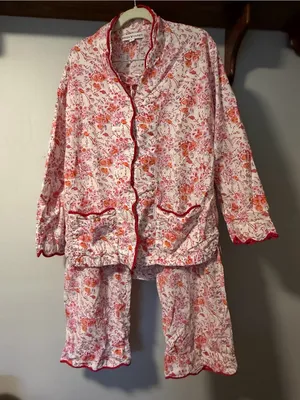 Heidi Carey 100% Cotton Floral Pajama Set L Pink Orange Ruffle thumbnail 1