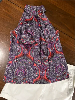 New York & Company Halter Tank Top Orange Purple Paisley Size Small thumbnail 2