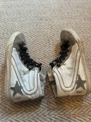 Golden Goose Slide High-Top Sneakers in White and Beige thumbnail 5