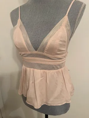Delicate Peach Mesh Bralette Peplum Top . Size S Pink thumbnail 7