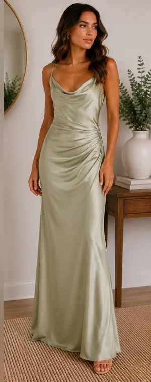 Katie May Ryder Sage Satin Cowl Neck Maxi Dress L thumbnail 1