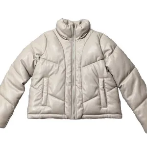 Abercrombie & Fitch Women's Large Cream Vegan Leather Mini Puffer‎ Jacket thumbnail 1