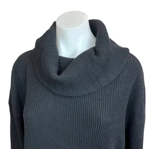 Gap Black Ribbed Knit Cowl Neck Mini Pull On Long Sleeve Sweater Dress Sz S Tall thumbnail 3