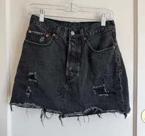 Levi's Black Distressed Denim Skirt with Raw Hem thumbnail 1