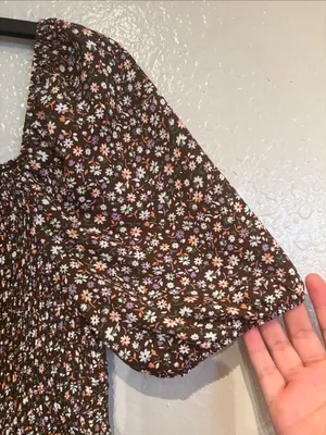 Smocked Square-Neck Brown Floral Peplum Sz L Top Casual Hesperus thumbnail 4