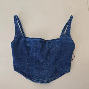 Zara Denim Blue Women's Crop Top Size S thumbnail 2