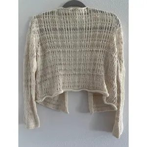 Vintage J‎ Jill Sweater Womens Medium Cream Crochet Cropped Preppy 90s Cottage thumbnail 2