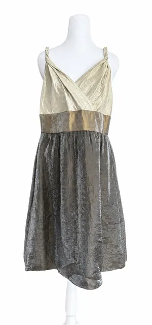 Adrianna‎ Papell Size 14 Shimmer Metallic Cocktail Dress V-Neck Colorblock Midi thumbnail 1
