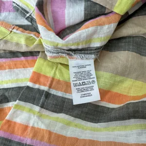 LOFT Women Lg Pink Orange Yellow Striped Square Neck Flutter Sleeve Cotton Top thumbnail 7