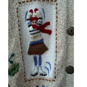 Alfred Dunner Vintage Winter Embroidered Cardigan Sweater Tan XL Ramie Cotton thumbnail 9