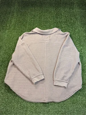 American Eagle Oversize Brown Sweater Button Henley Chevron Textured Pullover XS thumbnail 5