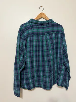 Aerie Plaid Button Up Flannel Shirt Size XXL Blue Green thumbnail 5
