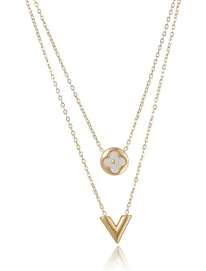 Classic Elegant Clover Charm Layered Necklace Gold thumbnail 1